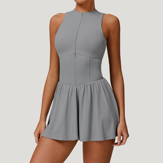 grey tennis dress Zip-Front Active Dress with Built-In Shorts