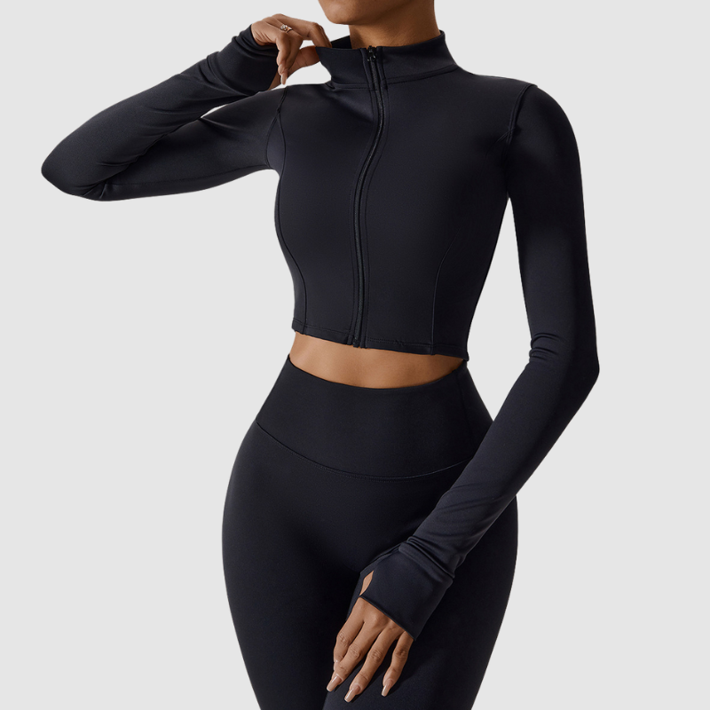 Cropped High-Neck Zip-Up Jacket
